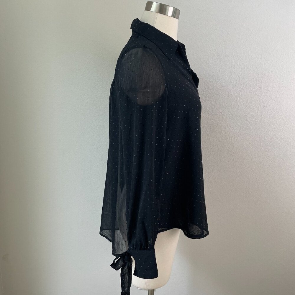 Zara Womens XS‎ Black Sheer Button Up Blouse Long Sleeve Shirt Top - Picture 3 of 16